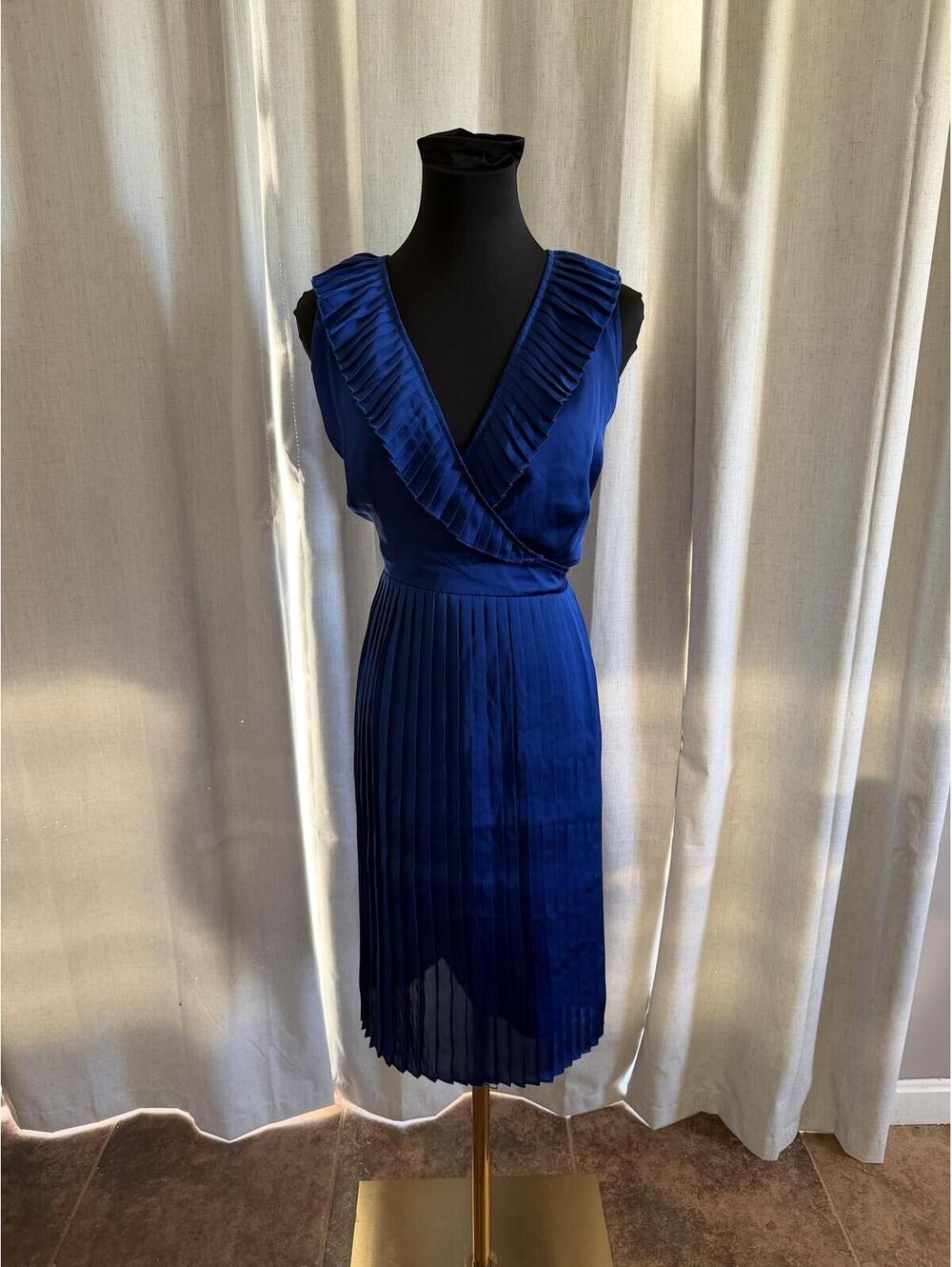 APT 9 Royal Blue Sleeveless Pleated Wrap Dress Size L